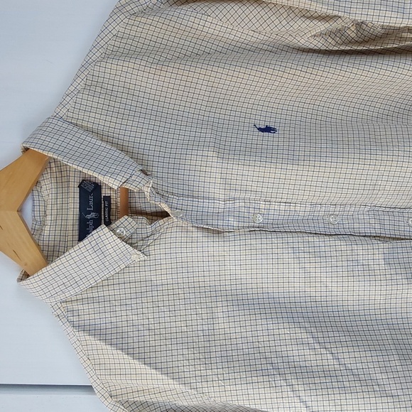 Ralph Lauren Classic Fit Pale Yellow / Blue Checked Dress Shirt Preppy Sz.2X - Picture 3 of 5